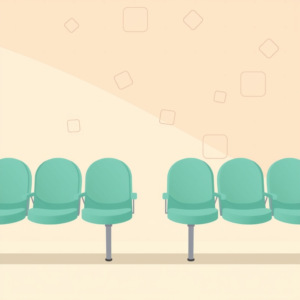 A row of waiting-room chairs with a gap where one seat is missing, representing a client who didn't show up