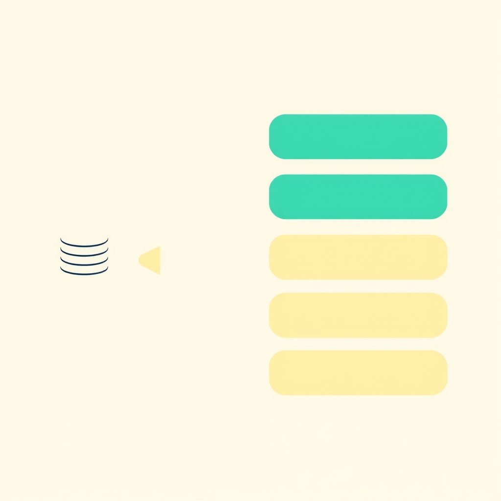 Incoming text replies passing through a single sorting step and landing in separate colored lanes by category